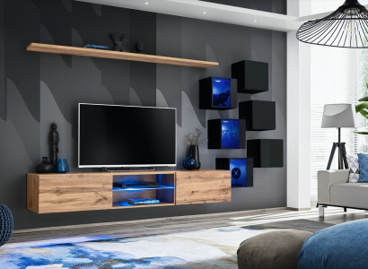 Wall unit brown shelves sideboard wall wardrobe luxury new TV lowboard wooden furniture